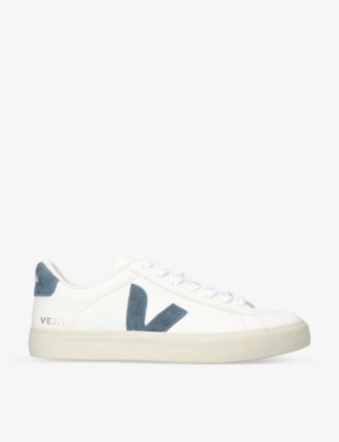 Shop Veja Mens Campo Logo-stitched Low Top Leather Trainers White/navy