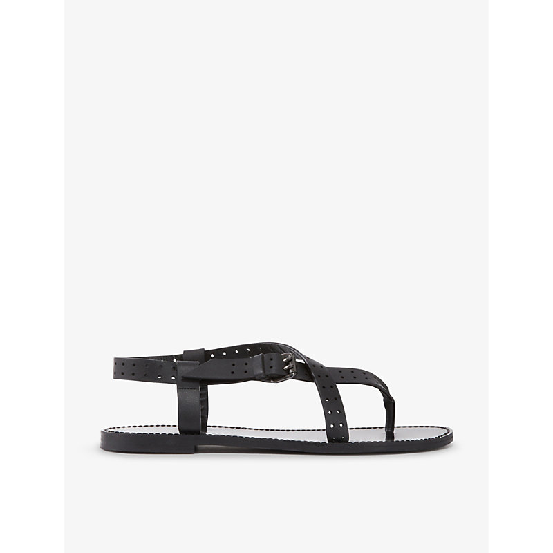 The Kooples Leather Perforated Sandals In Bla01