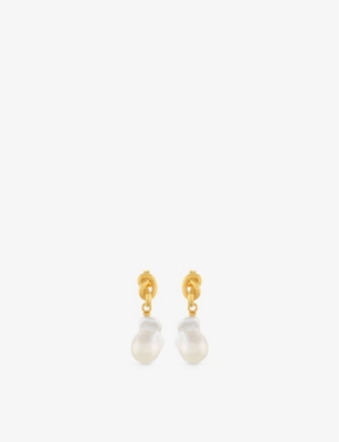 Shyla Womens Baroque Pearl Synthea 22ct Yellow Gold-plated Sterling-silver And Glass Earrings