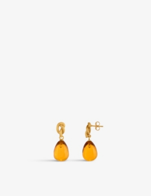 Shyla Womens Citrine Synthea 22ct Yellow Gold-plated Sterling-silver And Glass Earrings