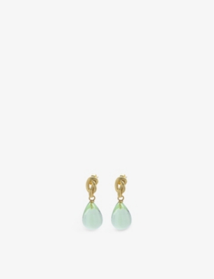 Shyla Womens Soft Green Synthea 22ct Yellow Gold-plated Sterling-silver And Glass Earrings