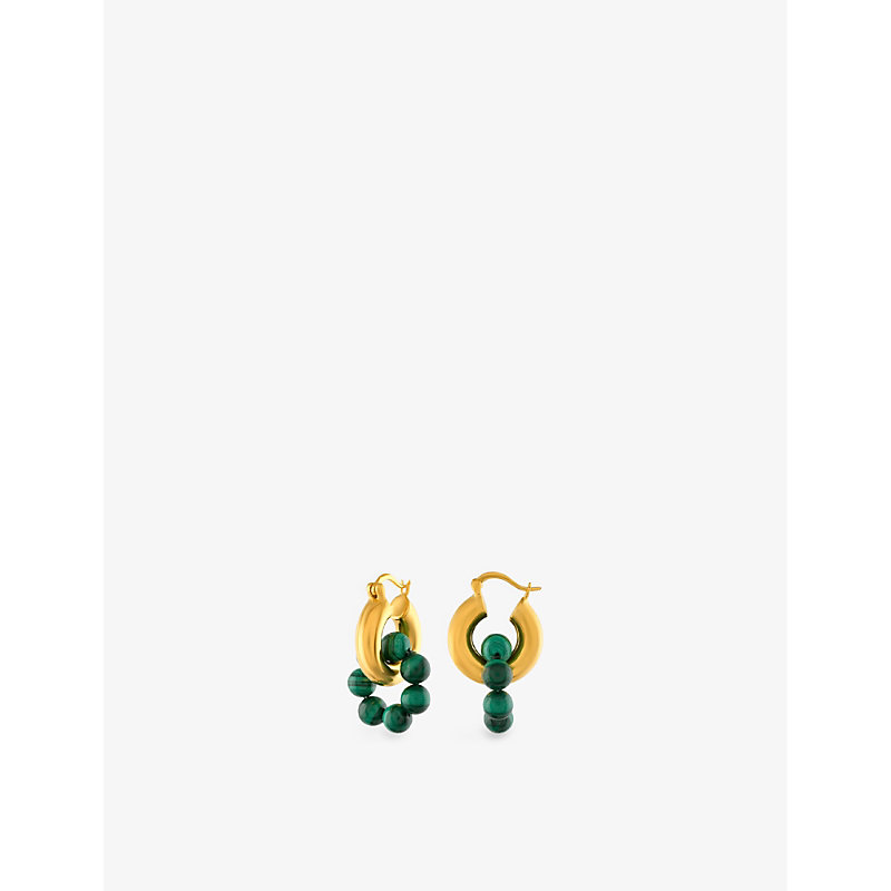 Shyla Sura 22ct Yellow Gold-plated Sterling Silver And Tiger's Eye Huggie Hoop Earrings In Malachite Green