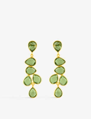 Shyla Womens Emerald Green Sheena 22ct Yellow-gold Plated Sterling Silver And Glass Drop Earrings