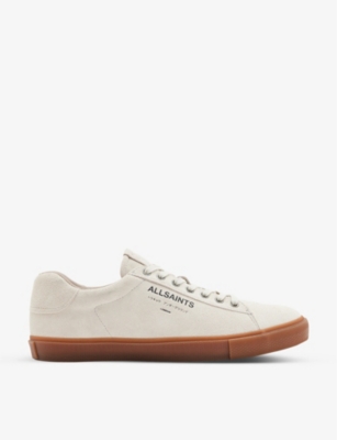 Allsaints Mens Off White Underground Logo-print Suede Low-top Trainers