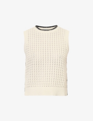 Varley Womens Birch Delaney Contrast-panel Cotton-knit Vest In Birch