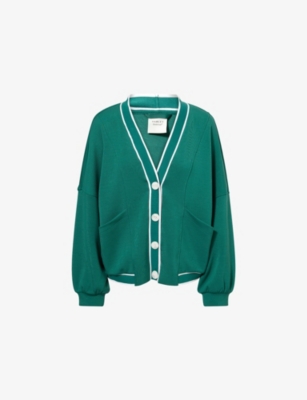 VARLEY WOMENS VARLEY DECKER CONTRAST-PIPING STRETCH-JERSEY CARDIGAN 