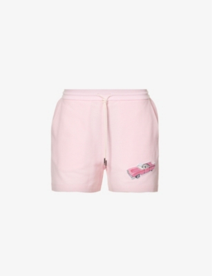 Shop Thom Browne Women's Lt Pink Car-appliquéd Mid-rise Cotton Shorts