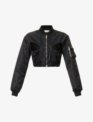 Coperni Cropped Cutout Shell Bomber Jacket In Black Black