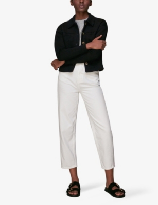 WHISTLES WHISTLES WOMEN&#x27;S BLACK UTILITY BOXY-FIT CROPPED COTTON-JERSEY JACKET