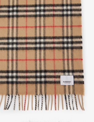 BURBERRY: Check-print fringe-embellished cashmere blanket