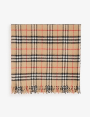 BURBERRY: Check-print fringe-embellished cashmere blanket