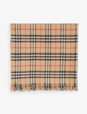 BURBERRY: Check-print fringe-embellished cashmere blanket