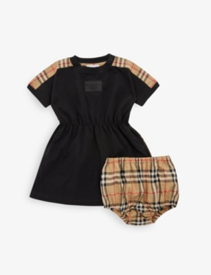 BURBERRY BURBERRY BLACK LOGO-EMBOSSED COTTON DRESS AND BLOOMERS SET 1-18 MONTHS,66717646