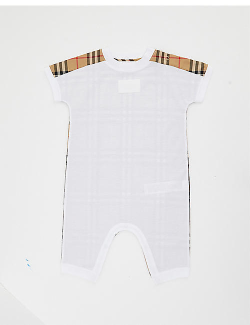 BURBERRY: Checked cotton-jersey romper 1-18 months
