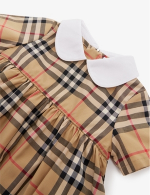 Shop Burberry Archive Beige Ip Chk Geraldine Checked Stretch-cotton Dress And Bloomers Set 3-18 Months In Brown