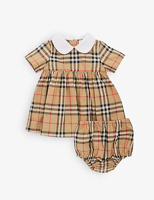 BURBERRY: Geraldine checked stretch-cotton dress and bloomers set 3-18 months