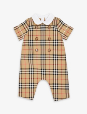 BURBERRY: Checked stretch-cotton romper 1-12 months