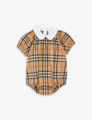 BURBERRY: Check-print stretch-cotton romper 1-12 months