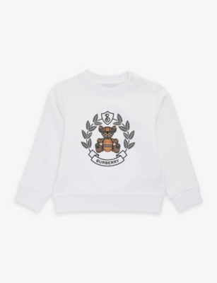 Burberry Boy's Oak Leaf Crest Logo-print Teddy Sweatshirt In White