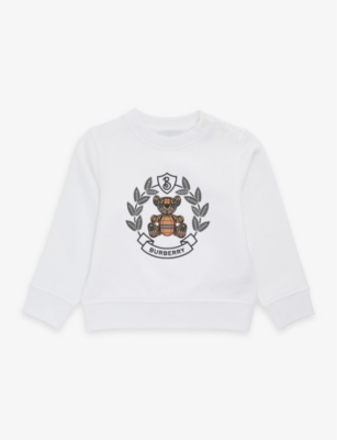 BURBERRY BURBERRY BOYS WHITE KIDS LOGO-CREST COTTON-JERSEY SWEATSHIRT 6 MONTHS-2 YEARS,66718278