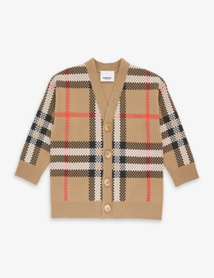 BURBERRY: Checked wool-blend cardigan