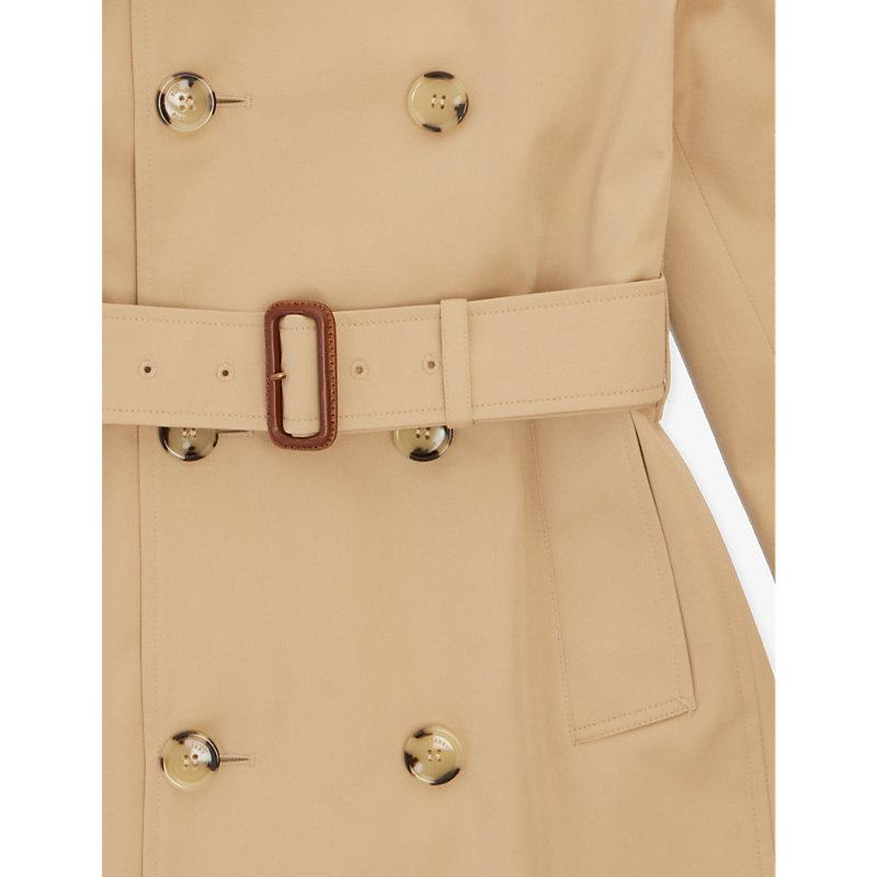 Shop Burberry Mayfair Cotton Trench Coat 8-14 Years In Yellow