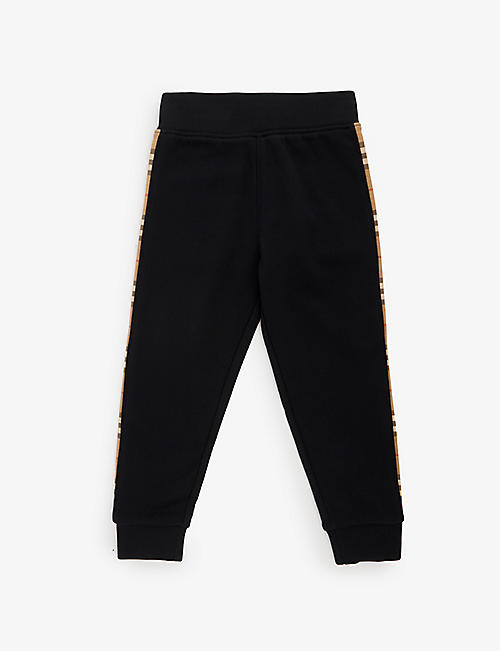BURBERRY: Nolen check-panel tapered-leg cotton-jersey jogging bottoms 3-14 years