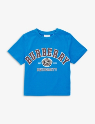 BURBERRY BURBERRY BOYS CANVAS BLUE KIDS CEDAR BRAND-PRINT SHORT-SLEEVE COTTON-JERSEY T-SHIRT 3-14 YEARS,66720639