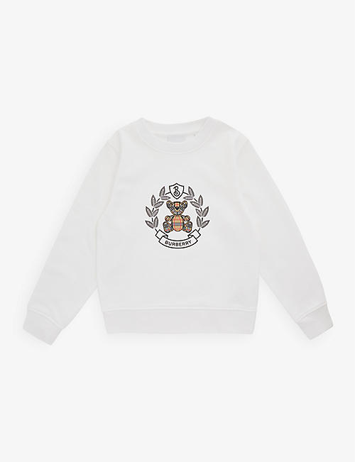 BURBERRY: Crest bear-embroidered cotton-jersey sweatshirt 4-8 years