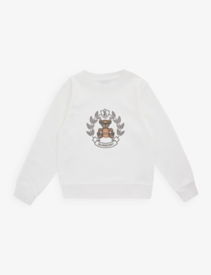 Burberry Girls White Kids Crest Bear-embroidered Cotton-jersey Sweatshirt 4-8 Years