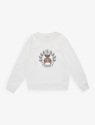 BURBERRY BURBERRY GIRLS WHITE KIDS CREST BEAR-EMBROIDERED COTTON-JERSEY SWEATSHIRT 4-8 YEARS,66720684