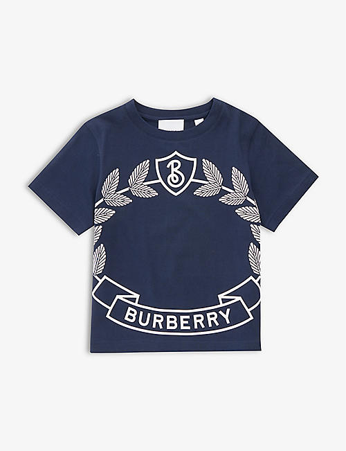 BURBERRY: Cedar brand-print short-sleeve cotton T-shirt 4-14 years