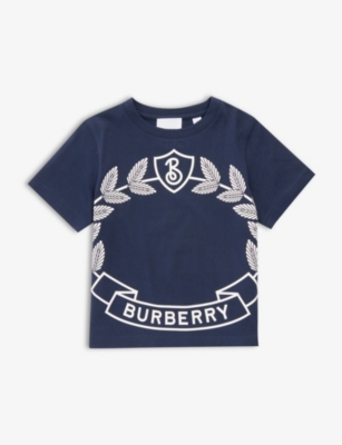 Burberry Girls Deep Charcoal Blue Kids Cedar Brand-print Short-sleeve Cotton T-shirt 4-14 Years