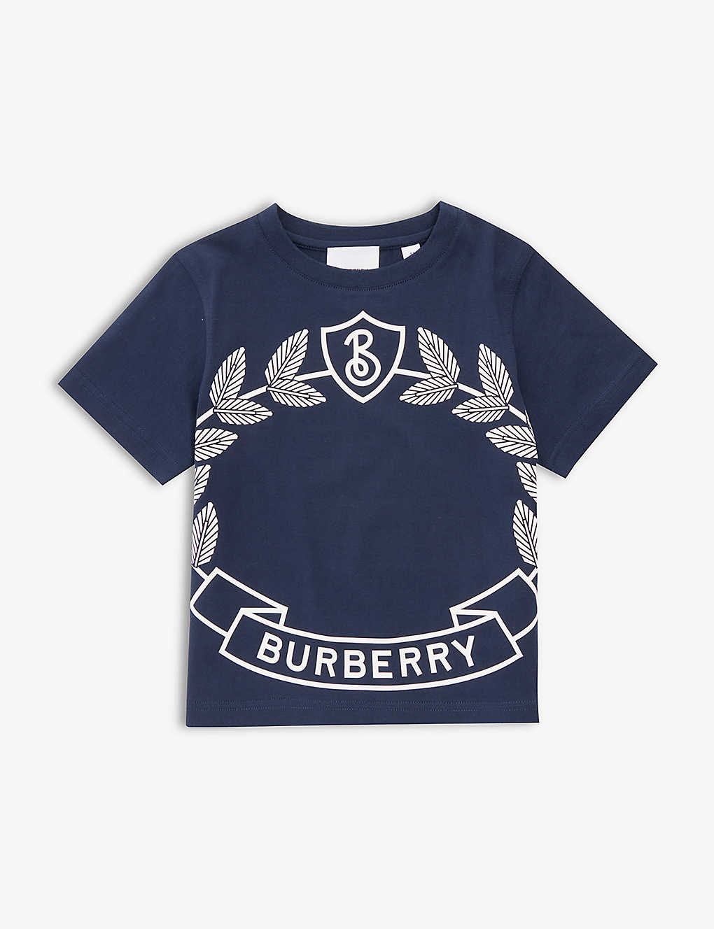 Burberry Girls Deep Charcoal Blue Kids Cedar Brand-print Short-sleeve Cotton T-shirt 4-14 Years