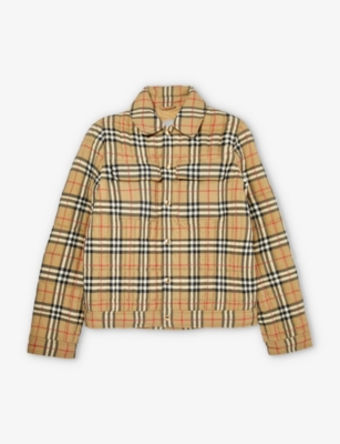 Burberry Girls Archive Beige Ip Chk Kids Gideon Checked Shell Jacket 10-14 Years