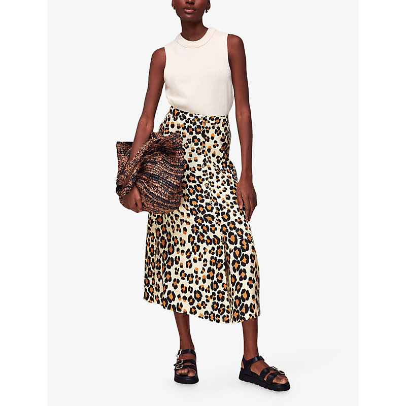 Shop Whistles Women's Multi-coloured Leopard-print Button-through Woven Midi Skirt