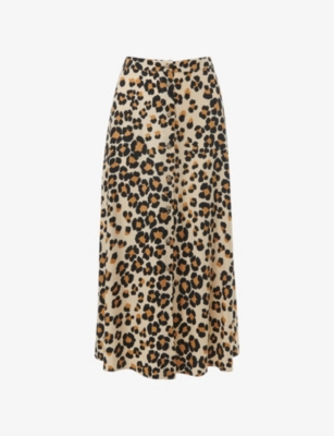 WHISTLES: Leopard-print button-through woven midi skirt