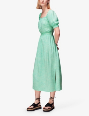 Whistles Womens Checked Puff-sleeved Woven Midi Dress In Multi-coloured