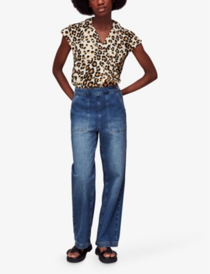 Shop Whistles Women's Multi-coloured Leopard-print Open-collar Woven Shirt