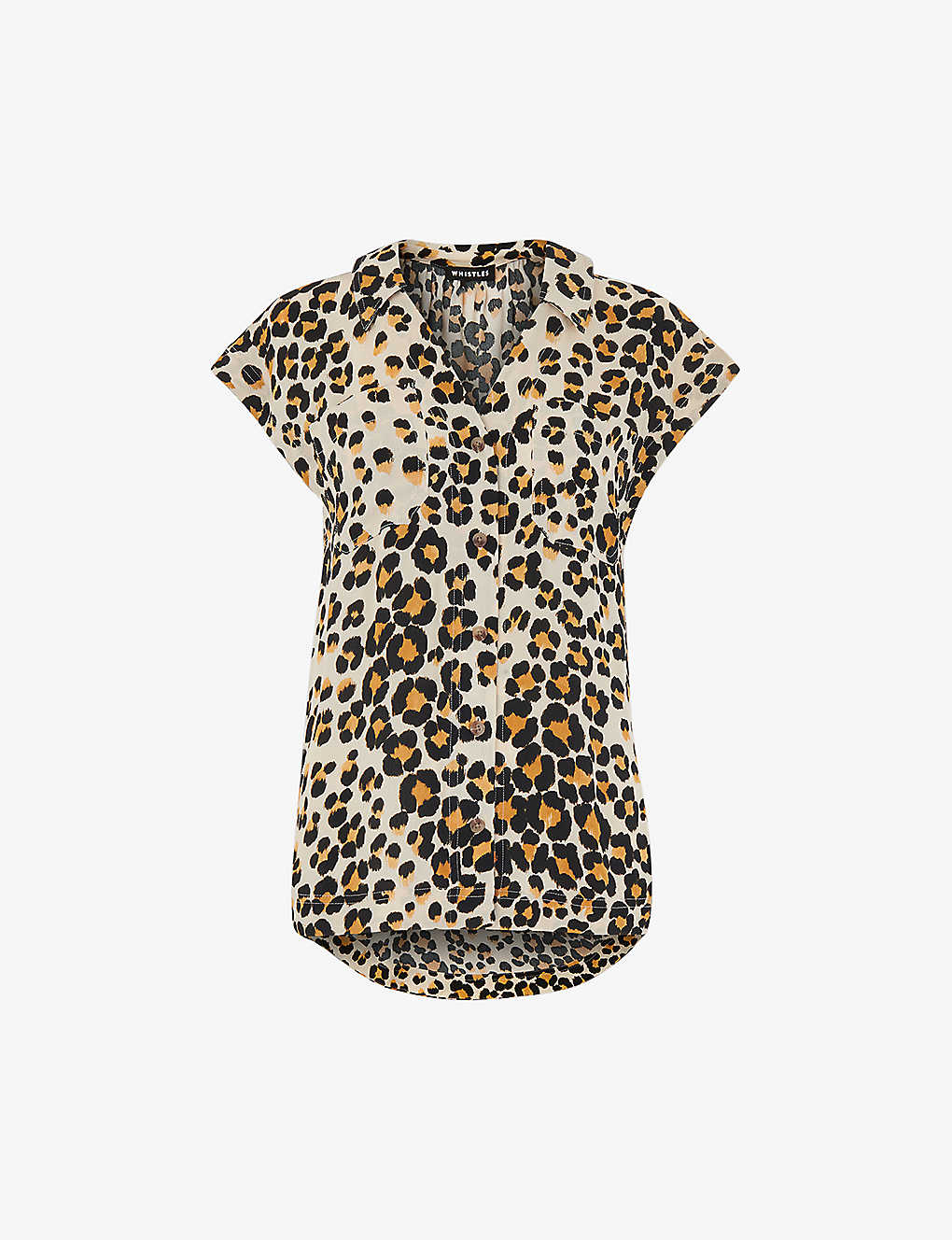 Whistles Womens Multi-coloured Leopard-print Open-collar Woven Shirt