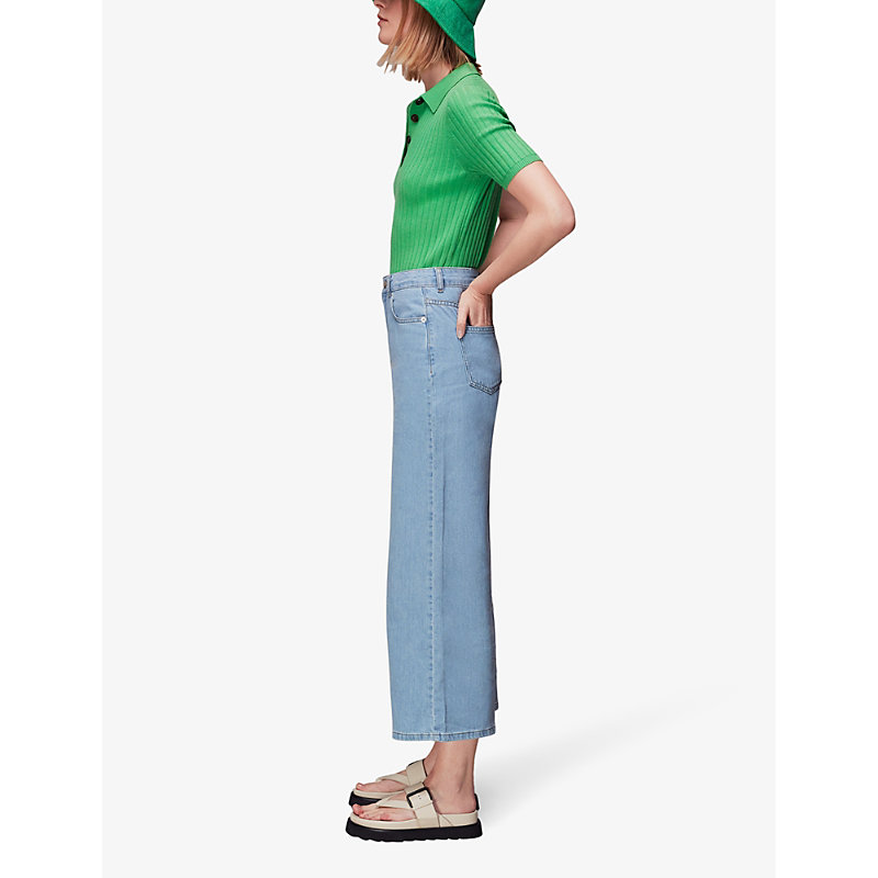 Shop Whistles Womens Blue Cropped Wide-leg Mid-rise Denim Jeans