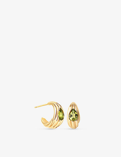 ASTRID & MIYU: Wave gold-tone plated brass and olivine hoop earrings