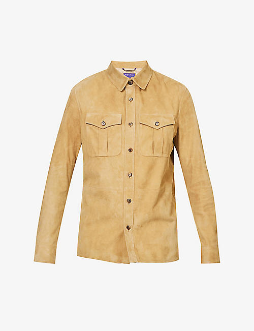 RALPH LAUREN PURPLE LABEL: Barron spread-collar regular-fit suede-textured leather jacket