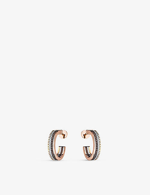 BOUCHERON: Quatre Classique 18ct yellow-gold, white-gold, rose-gold and 0.28ct diamond hoop earrings
