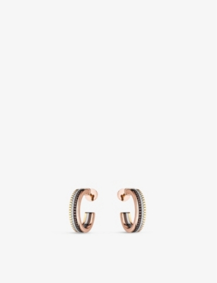 Boucheron Quatre Classique 18ct Yellow-gold, White-gold, Rose-gold And 0.28ct Diamond Hoop Earrings In White Gold