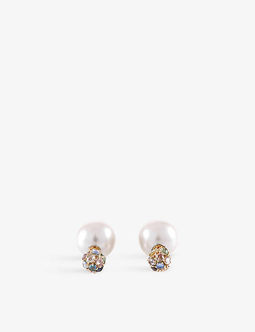 LA MAISON COUTURE: Ritika Ravi IVAR 18ct yellow-gold 3.83ct rose-cut sapphire and pearl earrings