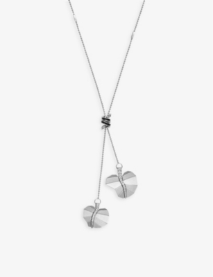 LA MAISON COUTURE: La Maison Couture x Tomasz Donocik Double Leaf white gold-plated sterling-silver, cubic zirconia and enamel necklace