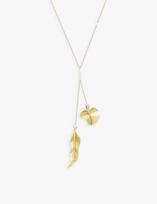 LA MAISON COUTURE: La Maison Couture x Tomasz Donocik Double 2 Leaf 18ct Yellow Gold-Plated Sterling-Silver And Cubic Zirconia Necklace