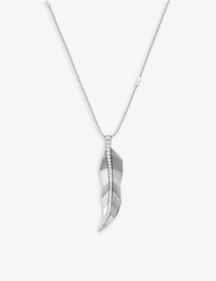 LA MAISON COUTURE: La Maison Couture x Tomasz Donocik Long Leaf white gold-plated sterling-silver and cubic zirconia pendant necklace