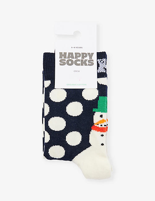 HAPPY SOCKS: Snowman-intarsia stretch-organic-cotton blend socks 1-9 years